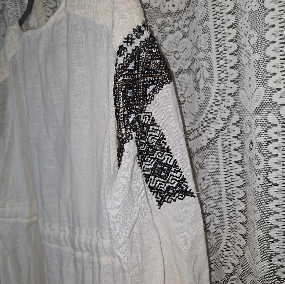 Free People Moonshiner Embellished Collar And Shoulder Long Sleeve Mini Dress, L - Picture 11 of 11